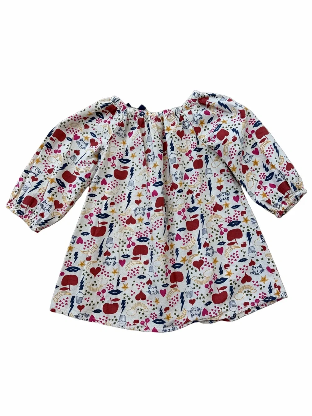 Happy by Pink Chicken Size 3 Years Apple Hearts Rainbow Star Print Peasant Dress